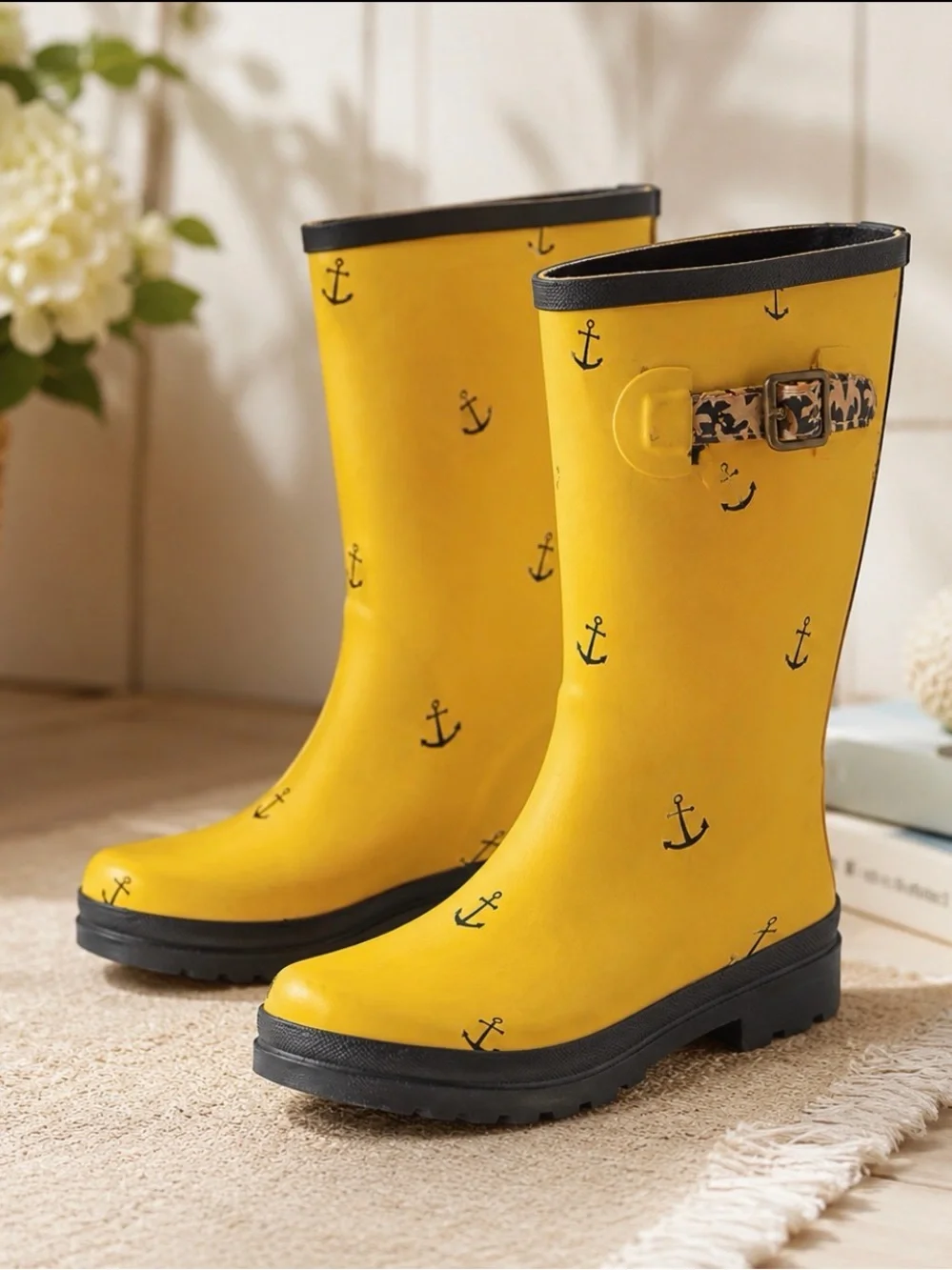 J.Crew Tall Yellow Rain Boots Size 8 with anchors